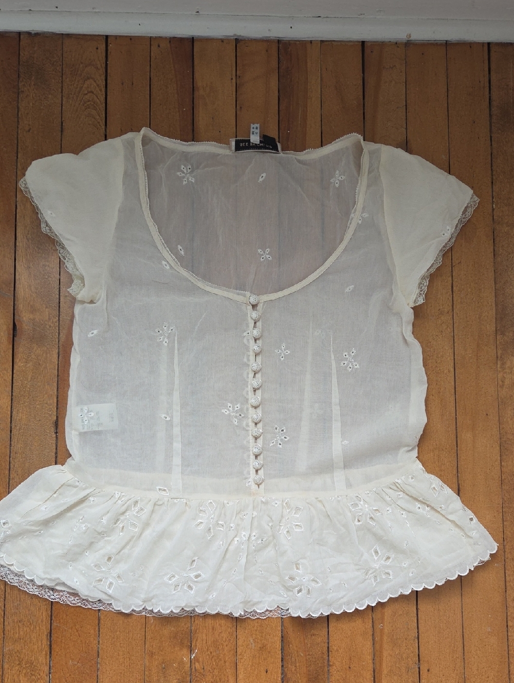 See By Chloe Cream Eyelet Peplum Blouse